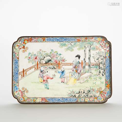 18/19th C. Chinese Rectangular Canton Enamels Tray