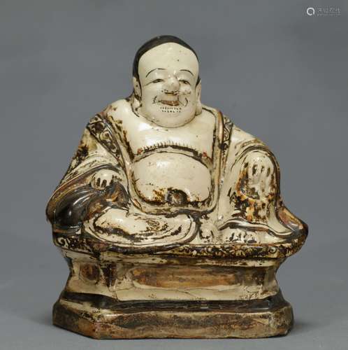 Cizhou Ceramic Figurative Statue of Seated Ho Tai