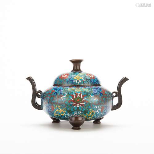 Chinese Cloisonné Tripod Censer and Cover