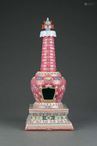 Chinese Beautifully Enameled on Porcelain Tower