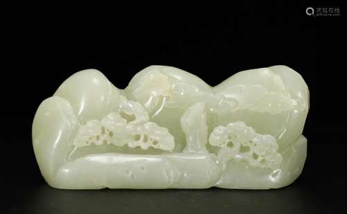 Chinese Large Jade Brush Holder Depicting Boulder