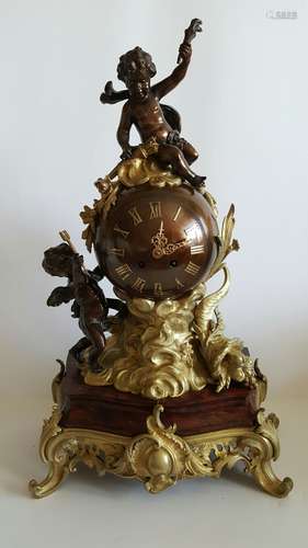 19C French patinated bronze and Ormolu clock