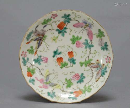 Chinese Porcelain Saucer Enameled with a Butterfly