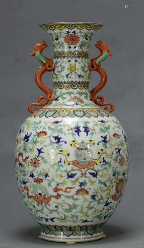 Chinese Ducai Enameled on Porcelain Vase, Marked