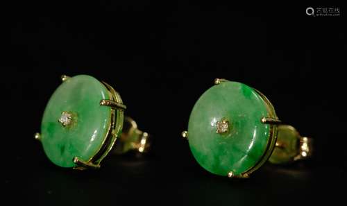 Pair of Jadeite Carved Earrings w/ 14K Gold