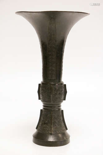 19th C. Chinese Archaic Style Bronze GU Vase