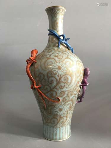 Chinese DouQing Glazed w/ Gilt Tracery Vase