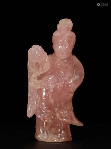 19/20th C. Chinese Rose Quartz Figure of Guanyin