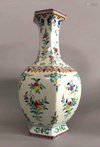 Chinese Famille Verte Hexagonal Porcelain Vase