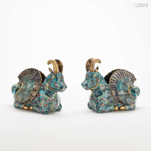 Qing dynasty Chinese Pair of Cloisonné Winged Goat