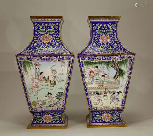 Pair of very Fine Carved Chinese Enamel Vases