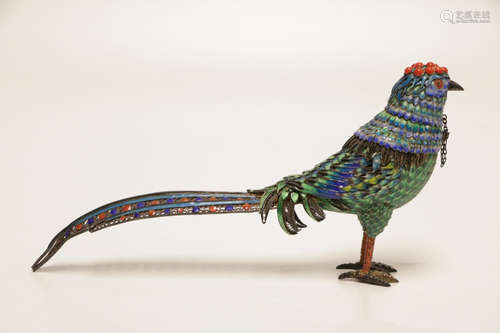 Stunning Chinese Cloisonne of a Bird Coral on Top