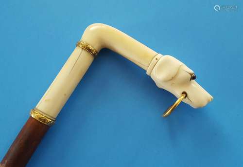 Antique Russian bone Dog handle walking stick