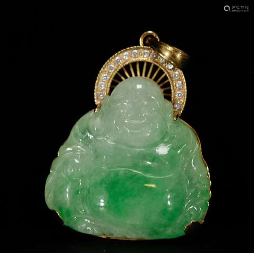 Chinese Jadeite Buddha Pendant,18k