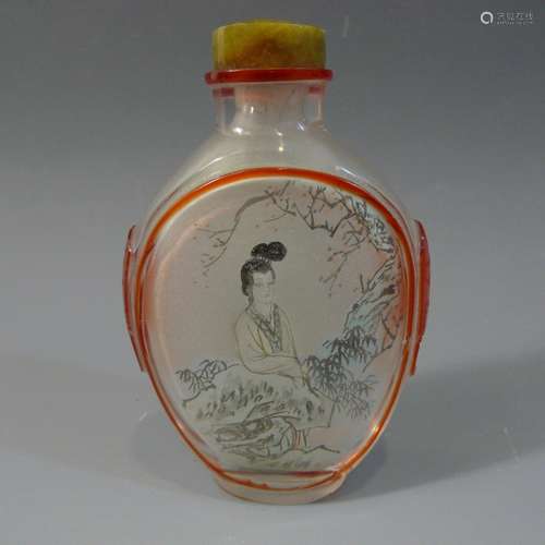 ANTIQUE CHINESE INTERIOR PAINTED GLASS SNUFF BOTTLE REPUBLIC PERIOD