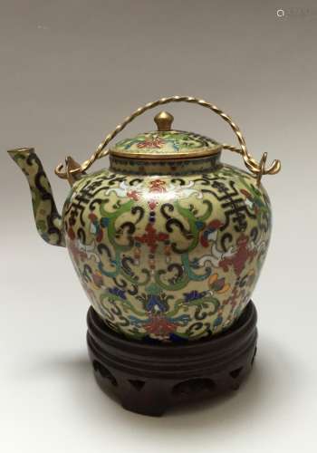 CHINESE ANTIQUE CLOISONNE ENAMEL TEA POT 19TH CENTURY
