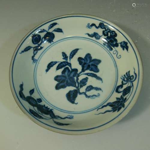 ANTIQUE CHINESE BLUE WHITE PORCELAIN DISH - XUANDE MARK 18TH CENTURY