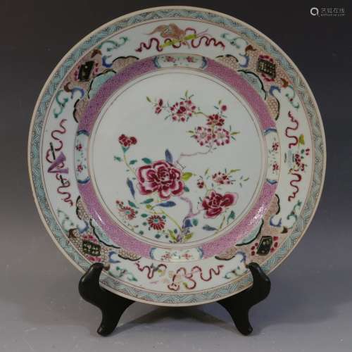 ANTIQUE CHINESE FAMILLE ROSE PORCELAIN PLATE - 18TH CENTURY