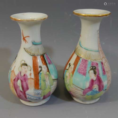 PAIR ANTIQUE CHINESE FAMILLE ROSE BUD VASE - QING DYNASTY