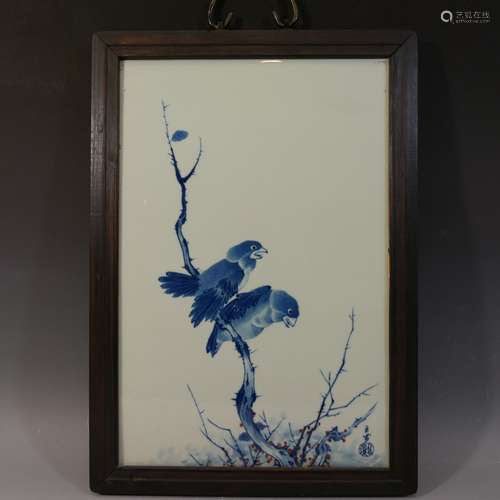 ANTIQUE CHINESE BLUE & WHITE PORCELAIN PLAQUE - WANG BU REPUBLIC PERIOD