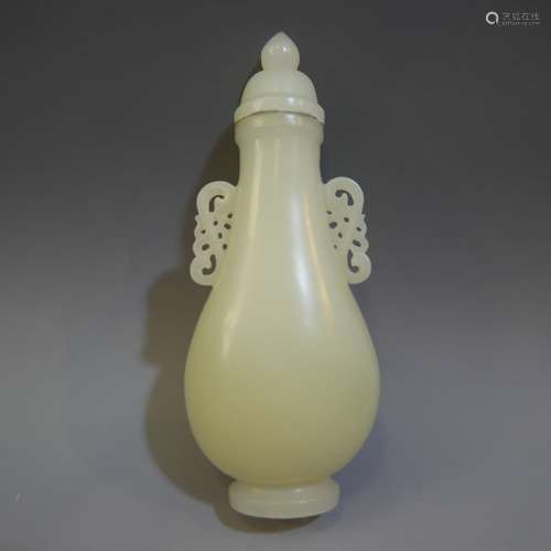 RARE ANTIQUE CHINESE CARVED JADE COVER VASE - 18TH CENTURY