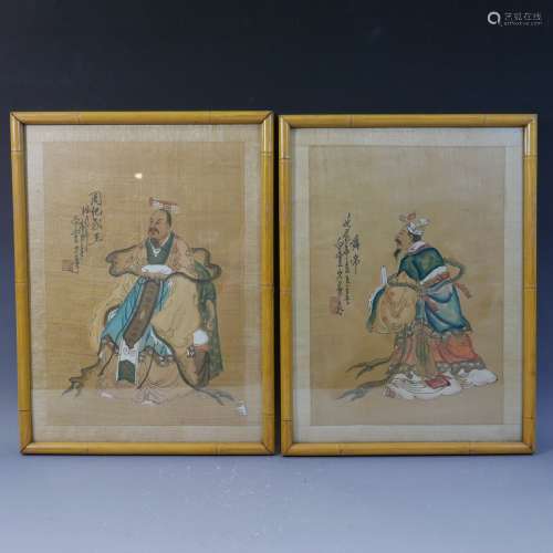 PAIR OF CHINESE ANTIQUE PAINTING OF FAMOUS EMPERORS - 19TH CENTURY