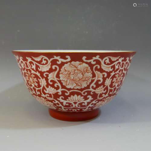 ANTIQUE IMPERIAL CHINESE CORAL RED PORCELIAN BOWL - GUANGXU MARK AND PERIOD