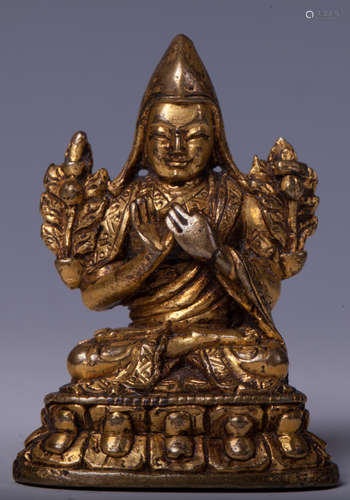 CHINESE GILT BRONZE FIGURE OF TSONGKHAPA