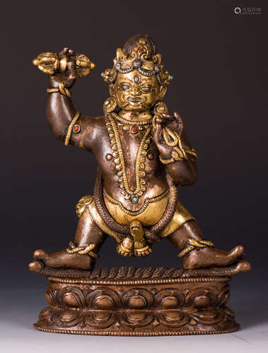 CHINESE GILT BRONZE FIGURE OF VAJRAPANI