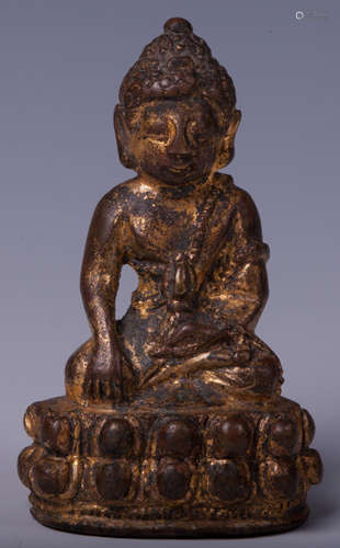 CHINESE GILT BRONZE FIGURE OF SHAKYAMUNI