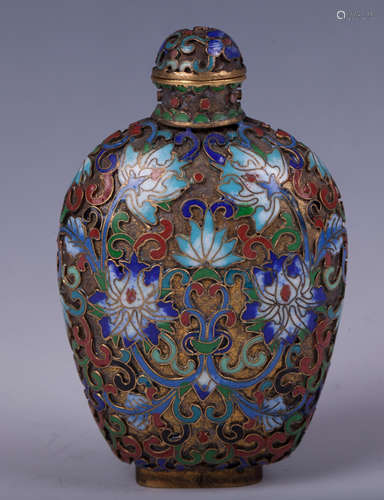 CHINESE GILT BRONZE FILLED ENAMEL SNUFF BOTTLE