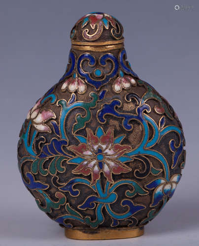 CHINESE GILT BRONZE FILLED ENAMEL SNUFF BOTTLE