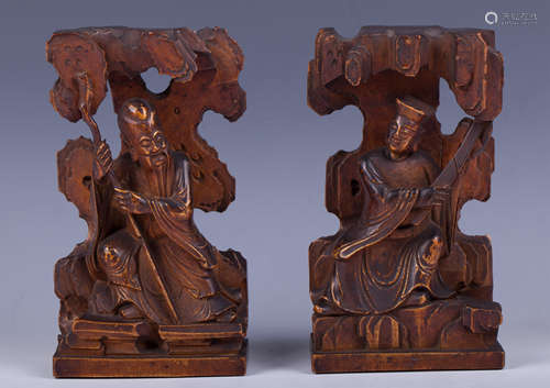 CHINESE PAIR OF GILT WOOD DAOIST FIGURES