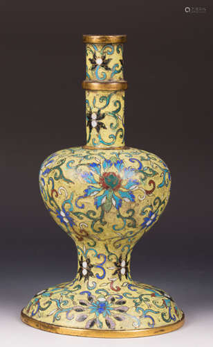 CHINESE GILT BRONZE YELLOW GROUND ENAMELED VASE