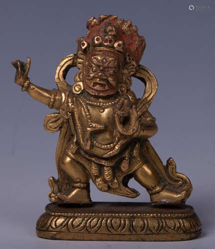 CHINESE GILT BRONZE FIGURE OF MAHAKALA