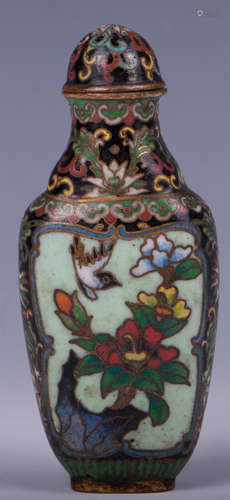 CHINESE CLOISONNE SNUFF BOTTLE, BIRD SCENE