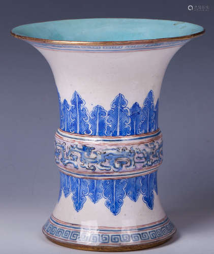 CHINESE BRONZE ENAMEL GU VASE