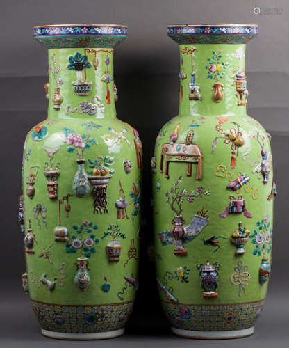 CHINESE QING DYNASTY FAMILLE ROSE ROULEAU VASES