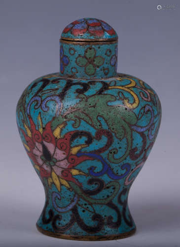 CHINESE CLOISONNE SNUFF BOTTLE MEIPING SHAPE