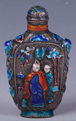 CHINESE ENAMEL ON SILVER SNUFF BOTTLE