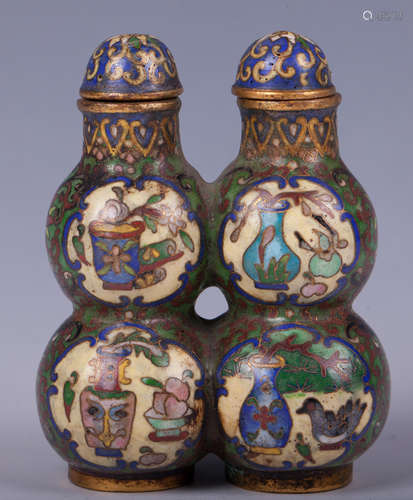 CHINESE TWIN DOUBLE GOURD CLOISONNE SNUFF BOTTLE