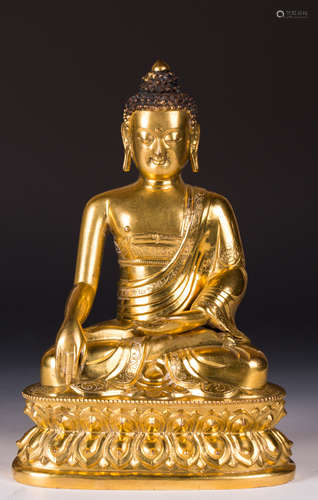 CHINESE GILT BRONZE FIGURE OF SHAKYAMUNI