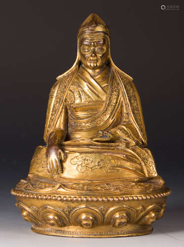 CHINESE GILT BRONZE FIGURE OF JE TSONGKHAPA