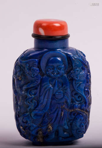 CHINESE QING DYNASTY LAPIS LAZULI SNUFF BOTTLE