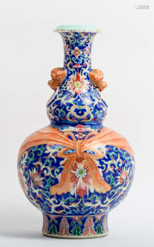 CHINESE QING FAMILLE ROSE DOUBLE GOURD VASE