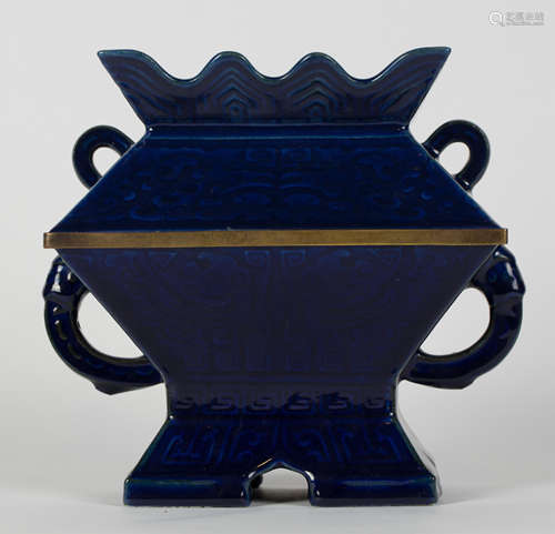 CHINESE BLUE GLAZED TAOTIE MASK PORCELAIN 