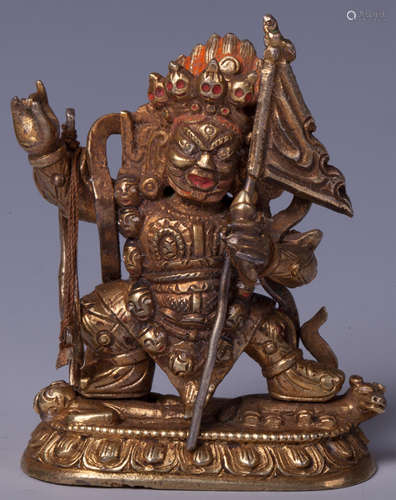 CHINESE GILT BRONZE FIGURE OF MAHAKALA