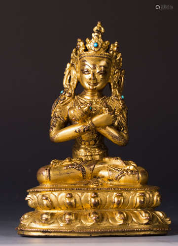 CHINESE GILT BRONZE FIGURE OF MAITREYA