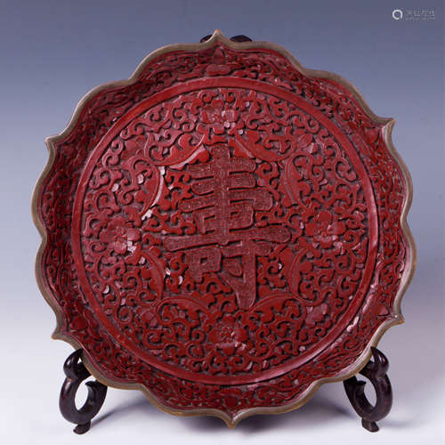 CHINESE CINNABAR LACQUER OVER BRONZE PLATE