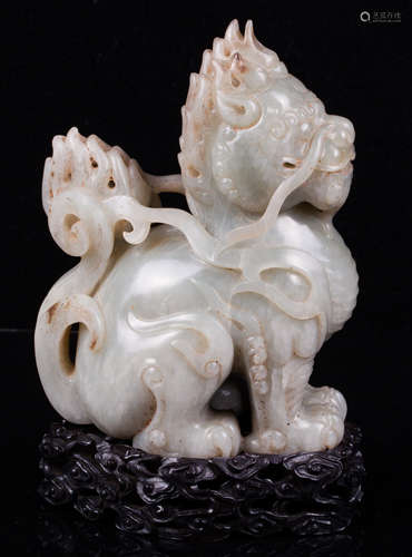 CHINESE CELADON JADE FIGURE OF KILIN